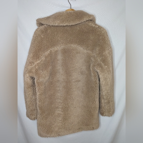 Topshop Tan Brown Teddy Mid Length Oversized Cozy Jacket with Pockets Sz 4 - Picture 2 of 11